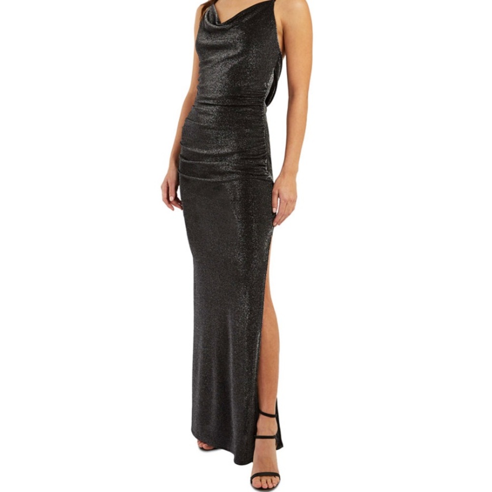 Metallic black/silver long dress with Slit in the side